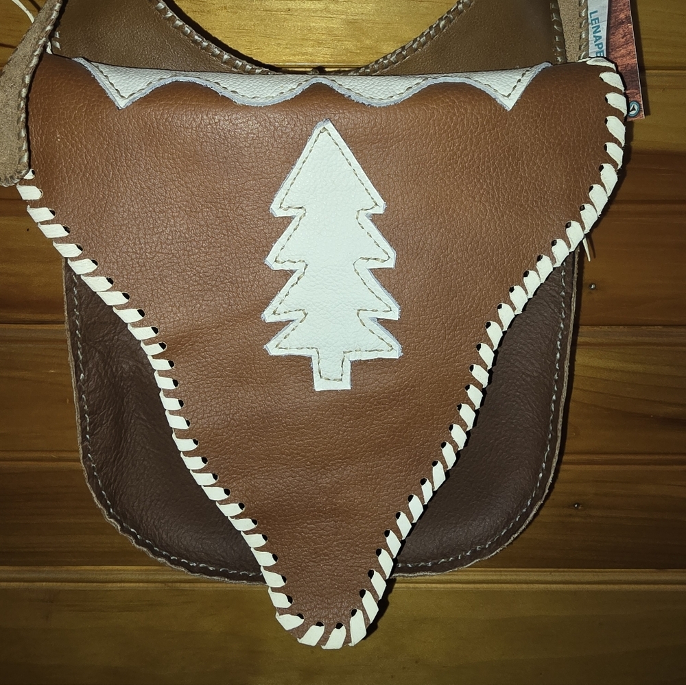 Brown Leather Crossbody Bag with Tree